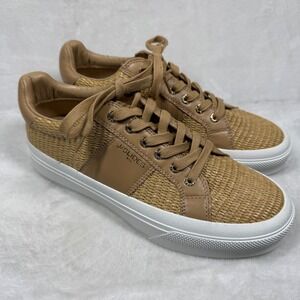 J/Slides NYC Libby Tan Woven Raffia Leather‎ Platform Sneakers Womens Shoes 8.5